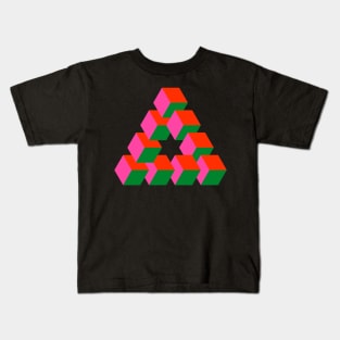 Cubes Optical Illusion in Pink, Red and Green Kids T-Shirt